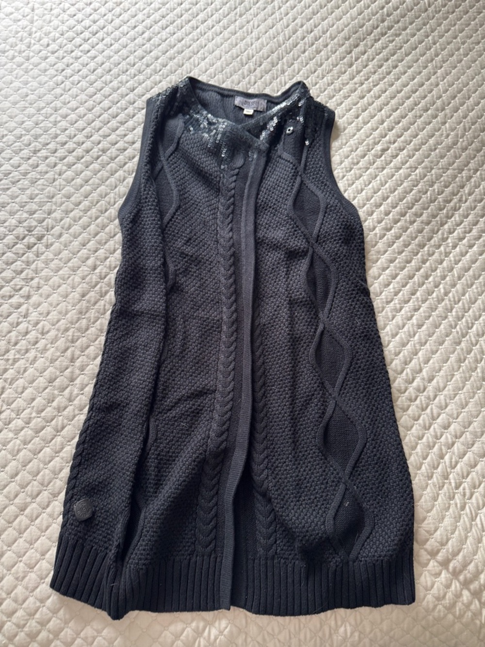 Diesel Black Sleeveless Cable-Knit Cardigan Vest